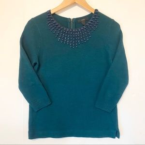 J. CREW 3/4 Sleeve Beaded Crew Neck Knit Zipper Sweater Top Blouse Women’s XS